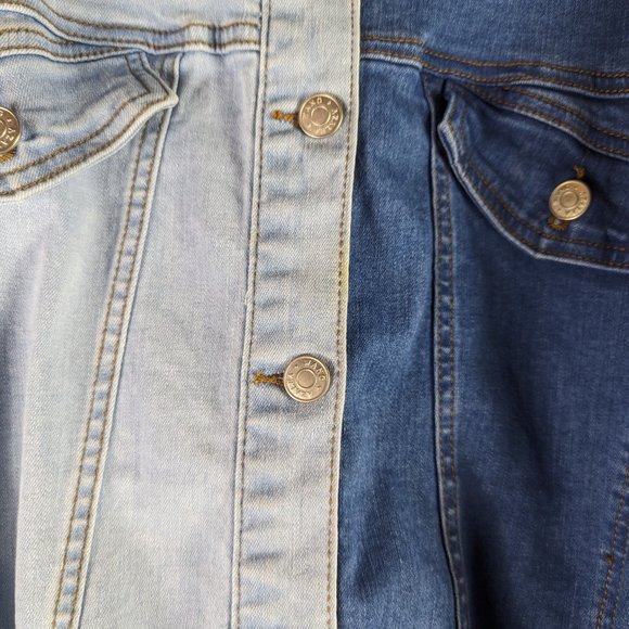 AZALEA WANG Gemini Blue Peplum Ruffled Denim Jacket Size 3XL Jean Akira - Picture 11 of 16